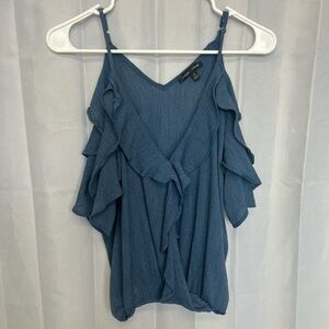 Moa Moa Denim Blue Ruffle Blouse